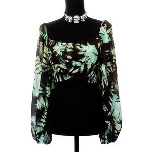 Jungle Goddess Tropical Palm Print Tropigoth Crop Top Tiki Fashion Size S Small